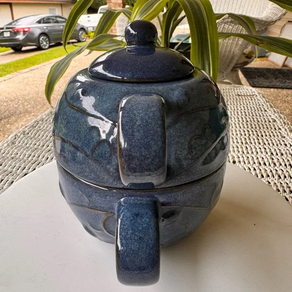 Pier 1 Elegant Blue Ceramic Teapot Set - Picture 2 of 10